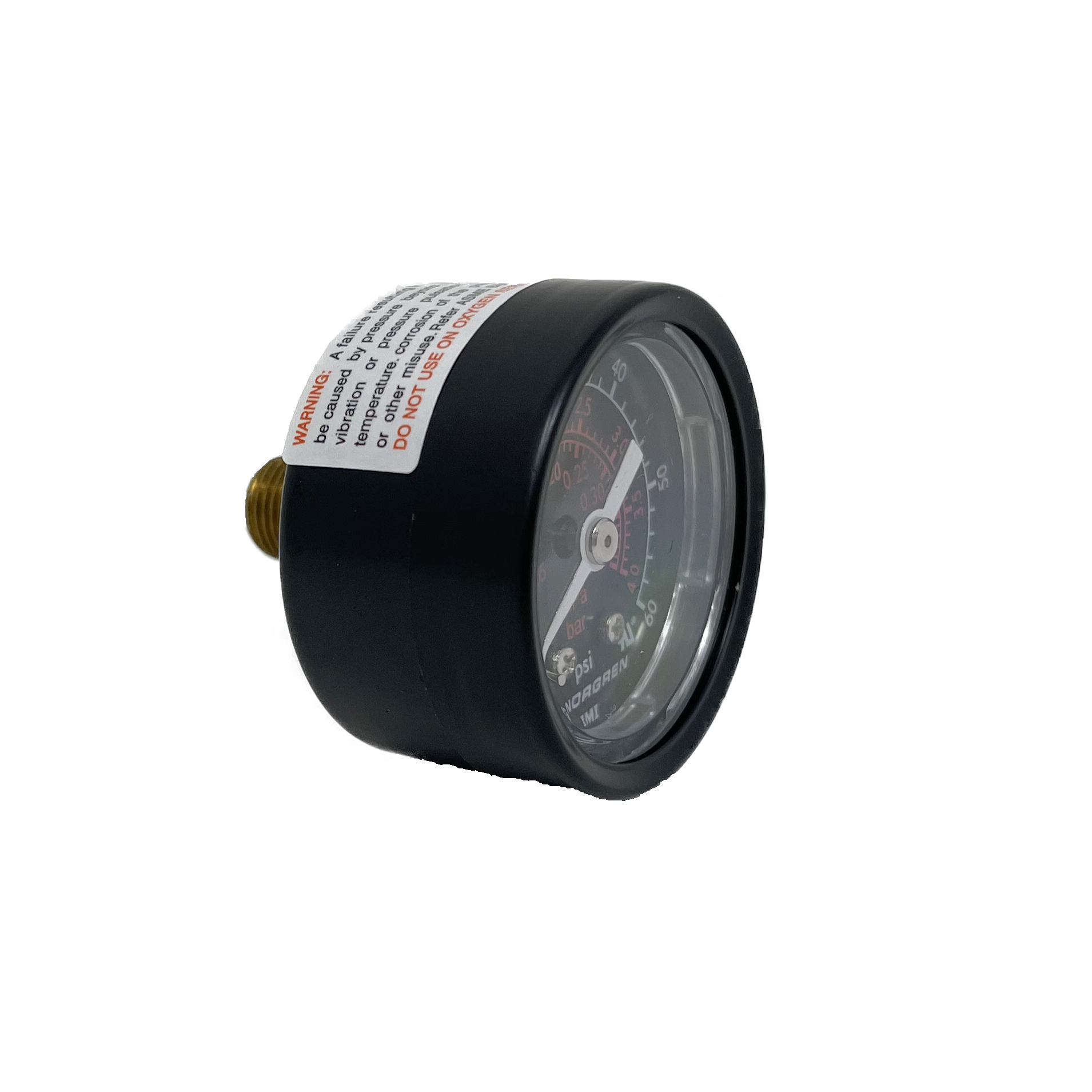 18-015-211 : Norgren Gauge, 1/8 NPT connection, 0 to 60psi, Center Back Mount, 1.5" Gauge Face