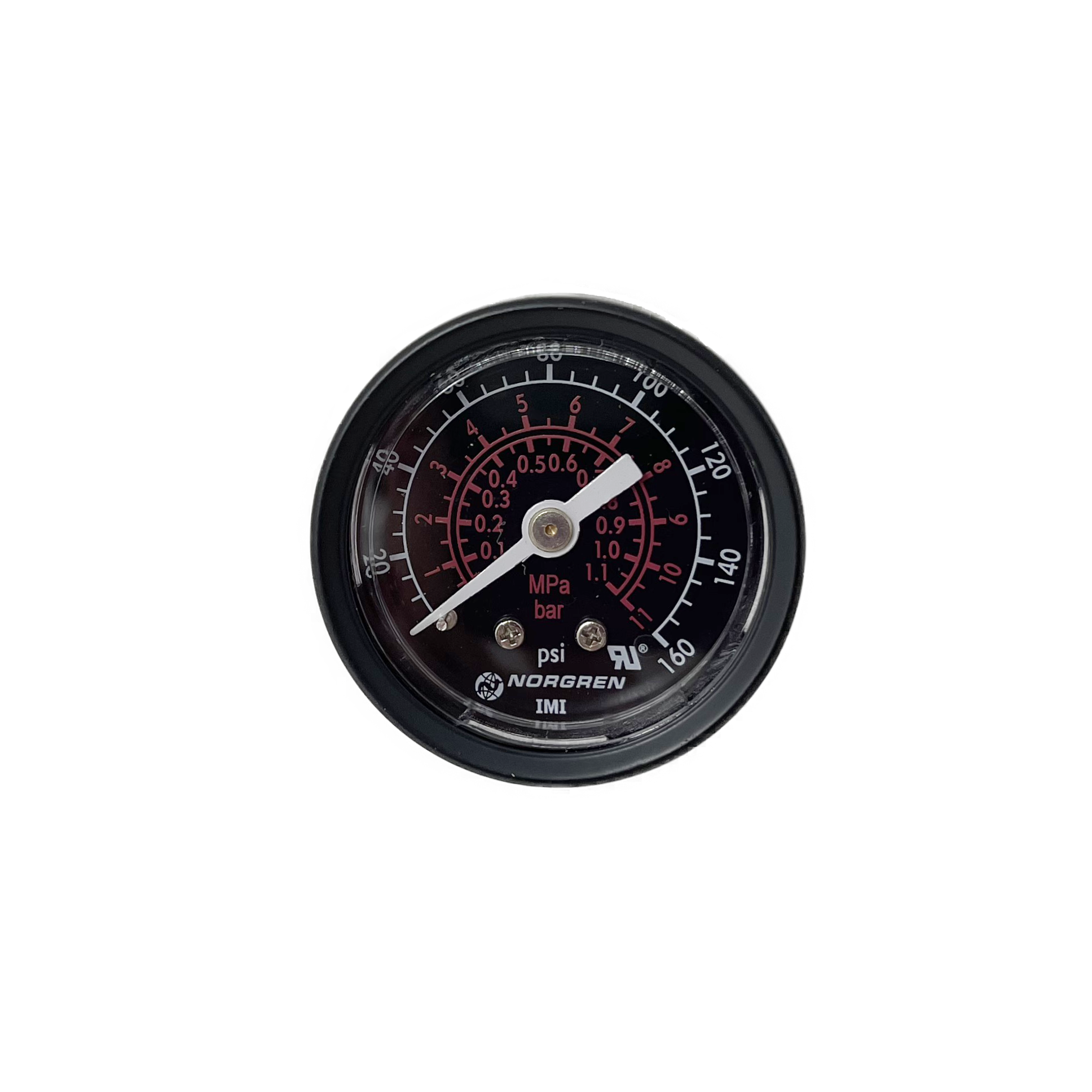 18-015-212 : Norgren Gauge, 1/8 NPT connection, 0 to 160psi, Center Back Mount, 1.5" Gauge Face