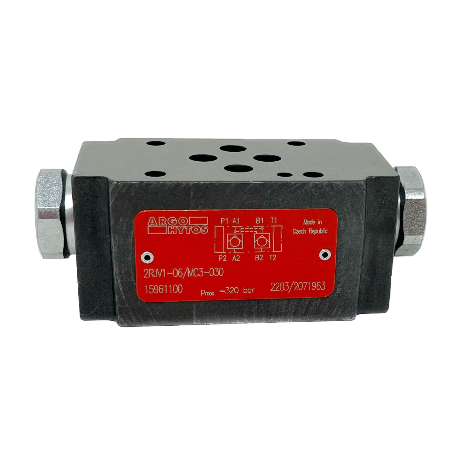 2RJV1-06/MC3-030 : Argo D03 Modular Check, Poppet, Pilot Open, 16GPM, 4600psi, Checks A&B, 3:1, 43.5psi Crack, Steel