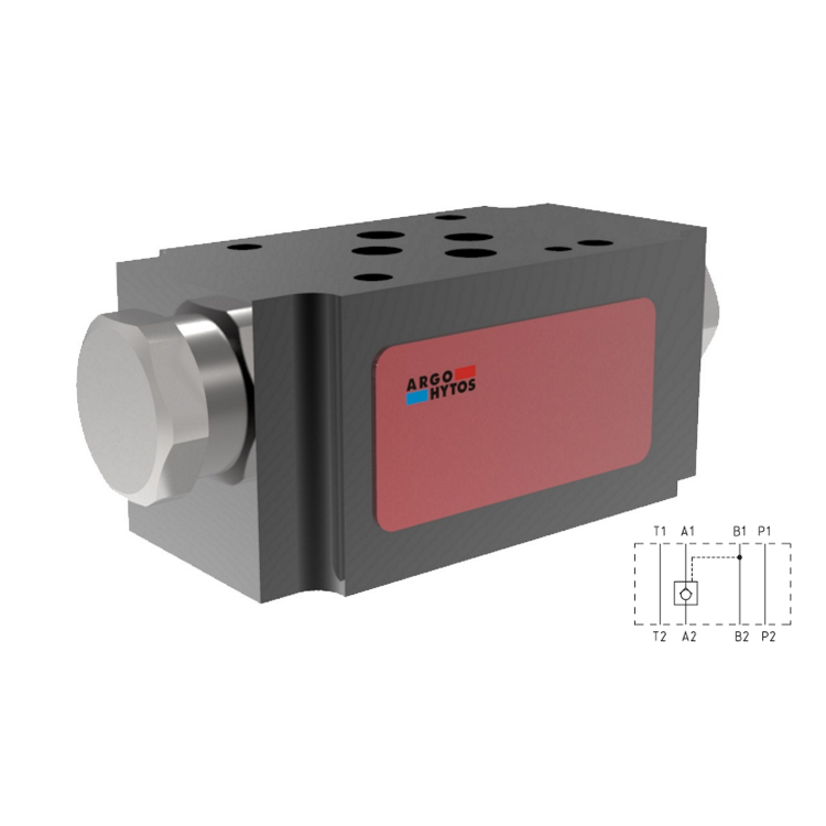 2RJV1-06/MA3-030 : Argo D03 Modular Check, Poppet, Pilot Open, 16GPM, 4600psi, Check in A, 3:1, 43.5psi Crack, Steel