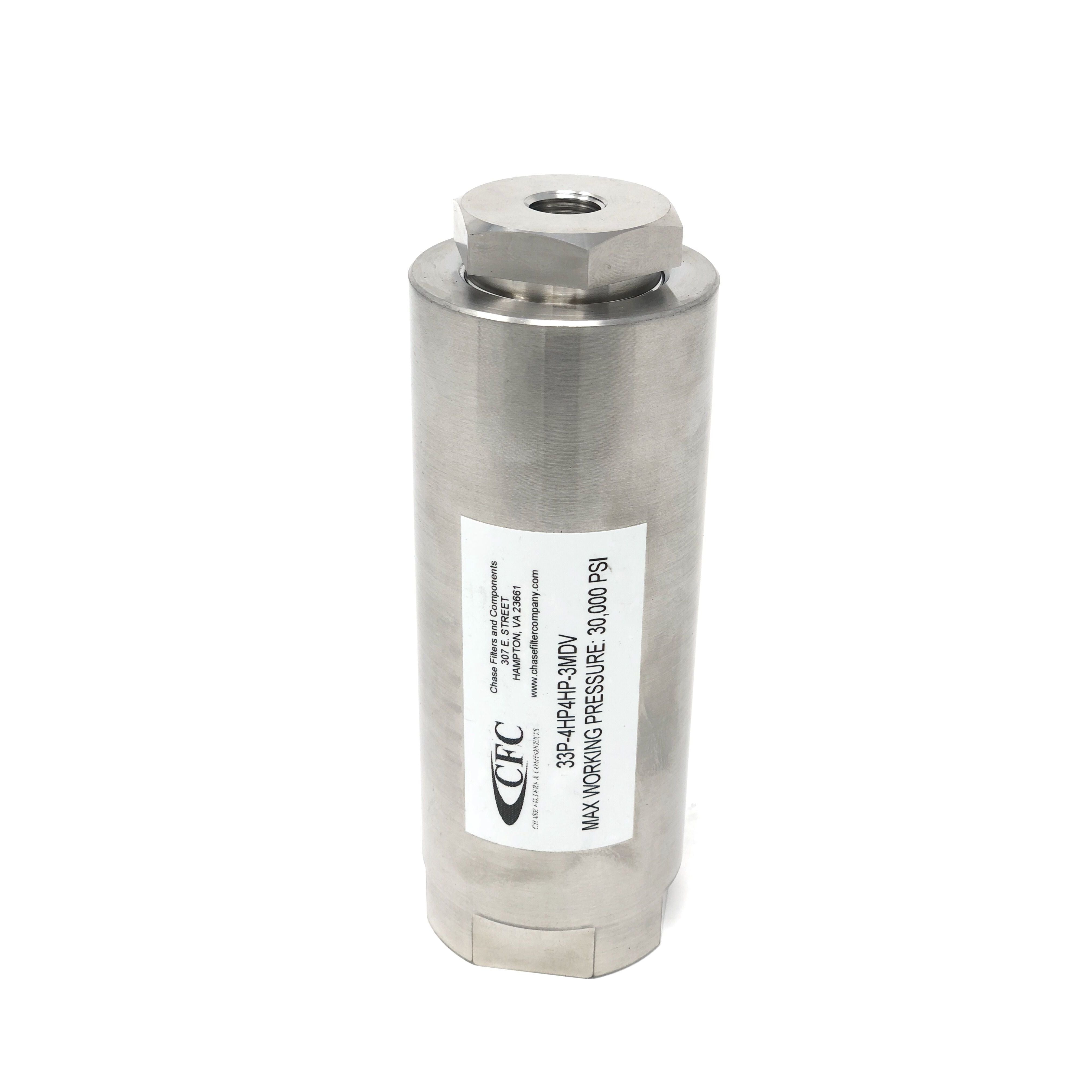 33P-4MP4MP-25SN : Chase Ultra High Pressure Inline Filter, 30000psi, 1/4" MP, 25 Micron, No Visual Indicator, No Bypass