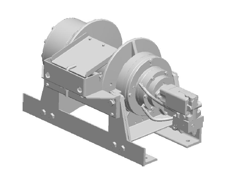 45AAT1L9E : DP Winch, 45,000lb Bare Drum Pull, 35.5" Base with Air Cable Hold Down, No Kickout, CCW, Less than 25GPM Motor, 24VDC, 7.5" Barrel x 11.06" Length x 17.5" Flange