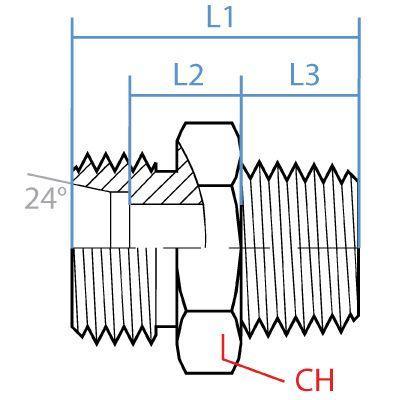 5068LLT-04-6X1C : Adaptall Straight Adapter, Male LL04 DIN Tube x Male 6MM Metric Taper, Carbon Steel, Extra Light Duty