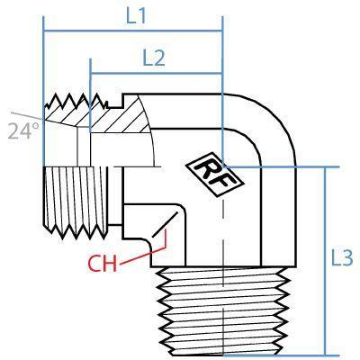 5069LLT-06-10X1C : Adaptall 90-Degree Adapter, Male LL06 DIN Tube x Male 10MM Metric Taper, Carbon Steel, Extra Light Duty