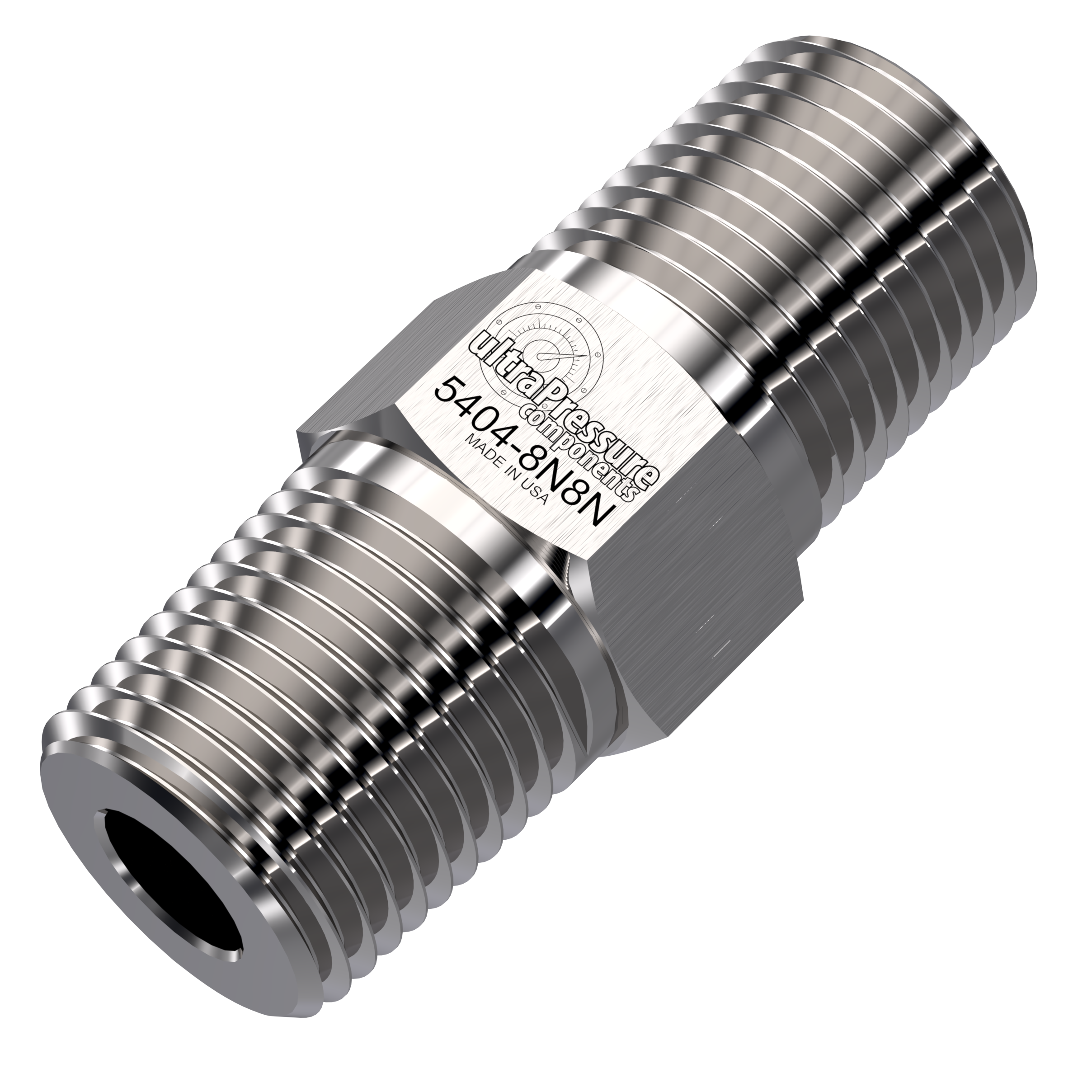 5404-8N8N-4.0 : UPC 1/4" x 4" Male NPT Hex Nipple, Stainless Steel, 15,000psi
