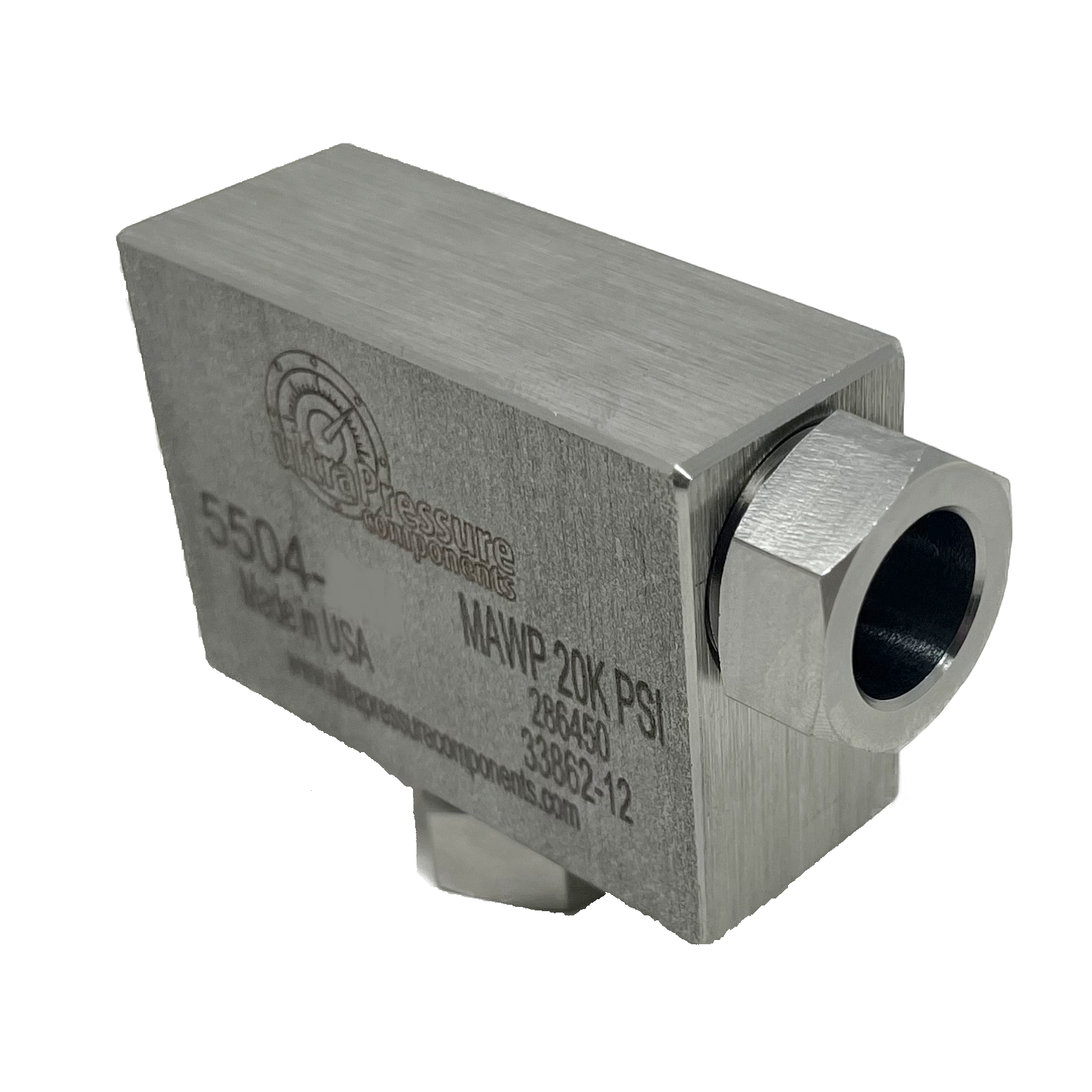 5504-9M : UPC 9/16" MP Female Elbow 90, Stainless Steel - 20,000psi