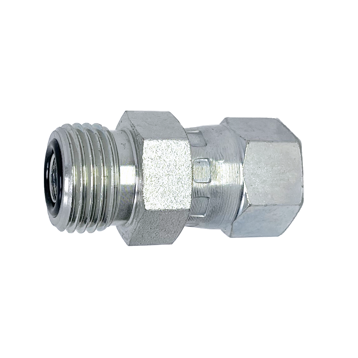 6621-06-06 : Adaptall Straight Adapter, Male 0.375 (3/8") ORFS x Female 0.375 (3/8") JIC, Carbon Steel