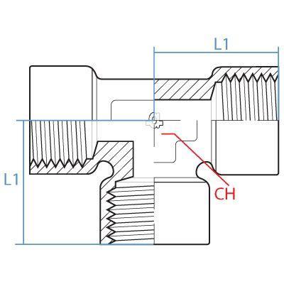 8085-06-06-06 : Adaptall Tee Adapter, Female 0.375 (3/8") BSPP x Female 0.375 (3/8") BSPP x Female 0.375 (3/8") BSPP, BRASS