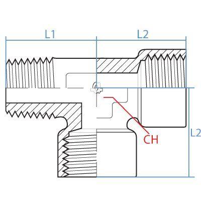 8095-06-06-06 : Adaptall Tee Adapter, Male 0.375 (3/8") BSPT x Female 0.375 (3/8") BSPP x Female 0.375 (3/8") BSPP, BRASS