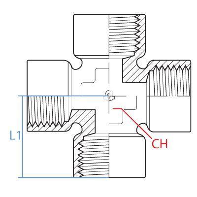 8097-02-02-02-02 : Adaptall BRASS Female BSP Cross, 0.125 (1/8"), BRASS