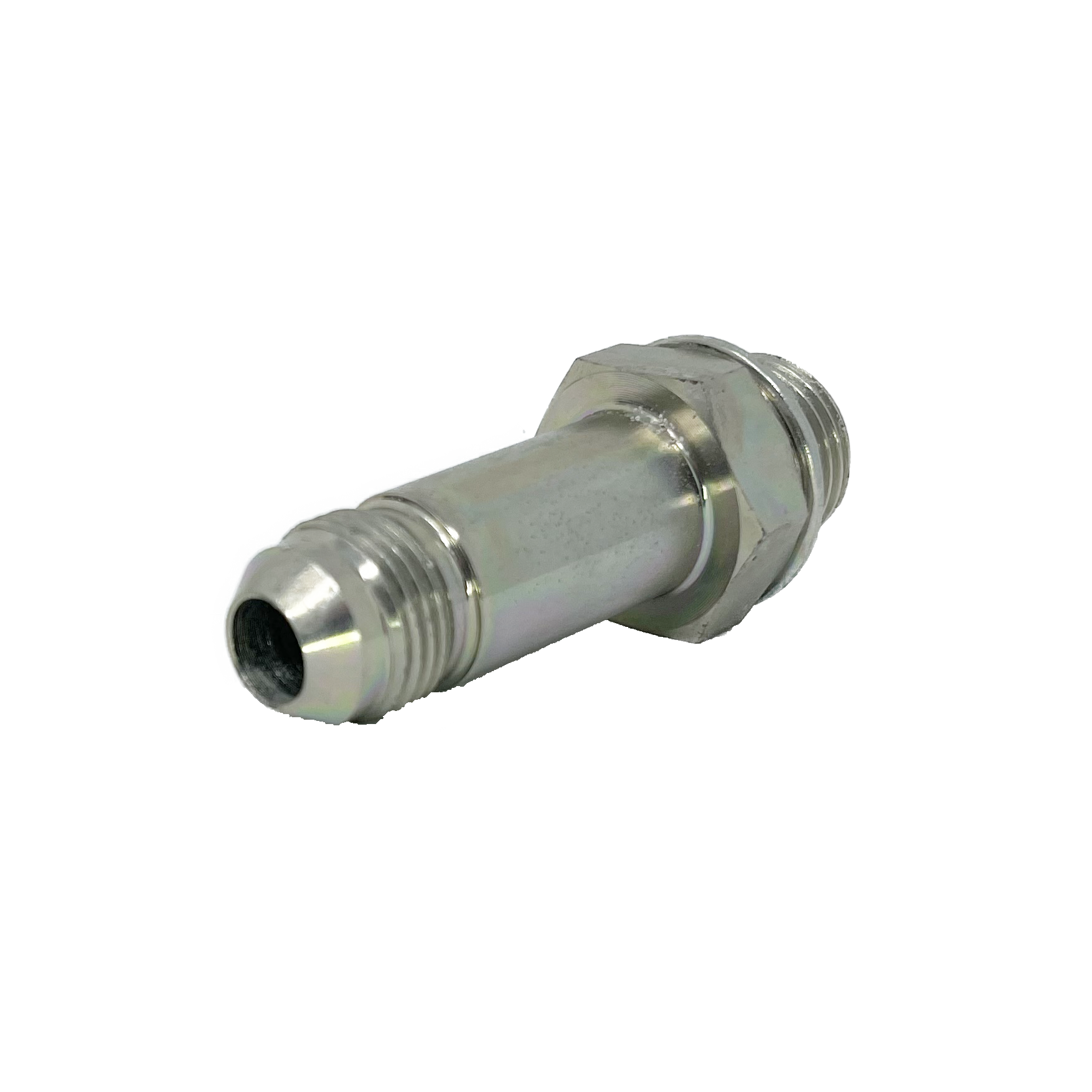 9002L-08-06 : Adaptall Straight Adapter, Male 0.5 (1/2") JIC x Male 0.375 (3/8") BSPP, Carbon Steel