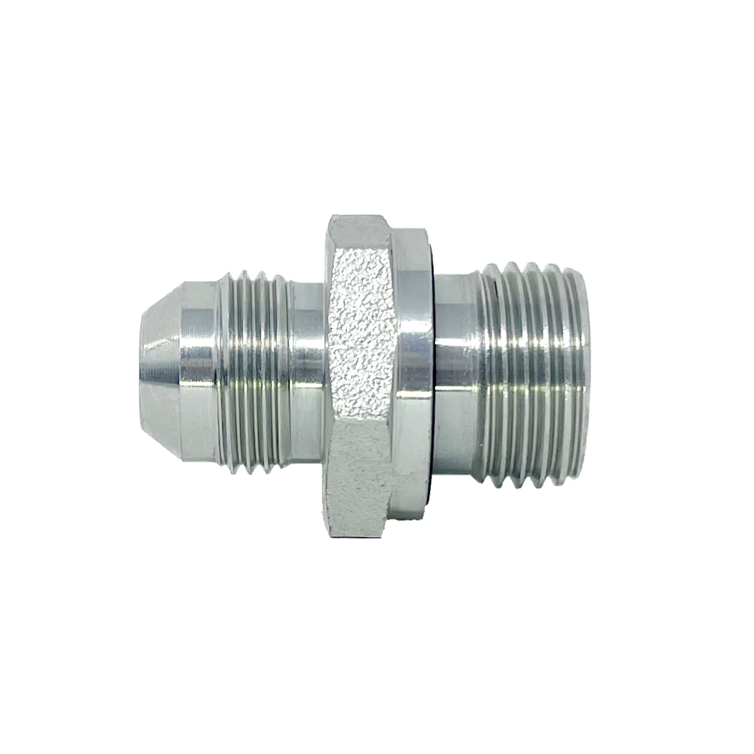 9005ES-06-12 : Adaptall Straight Steel Adapter, 9/16-18 (-06) Male JIC x 3/4-14 (-12) Male BSPP Flare, with P-Flex Elastomeric Seal