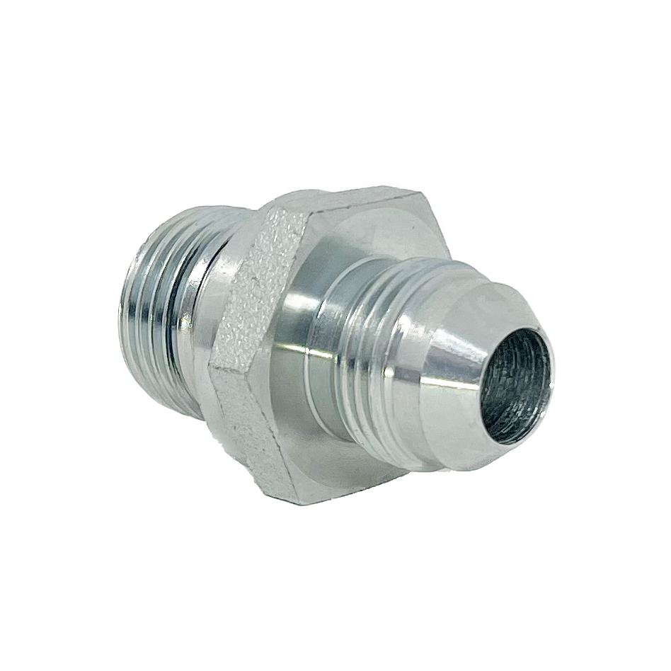 9005ES-06-12 : Adaptall Straight Steel Adapter, 9/16-18 (-06) Male JIC x 3/4-14 (-12) Male BSPP Flare, with P-Flex Elastomeric Seal