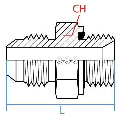 9005ES-06-02 : Adaptall Straight Steel Adapter, 9/16-18 (-06) Male JIC x 1/8-28 (-02) Male BSPP Flare, with P-Flex Elastomeric Seal
