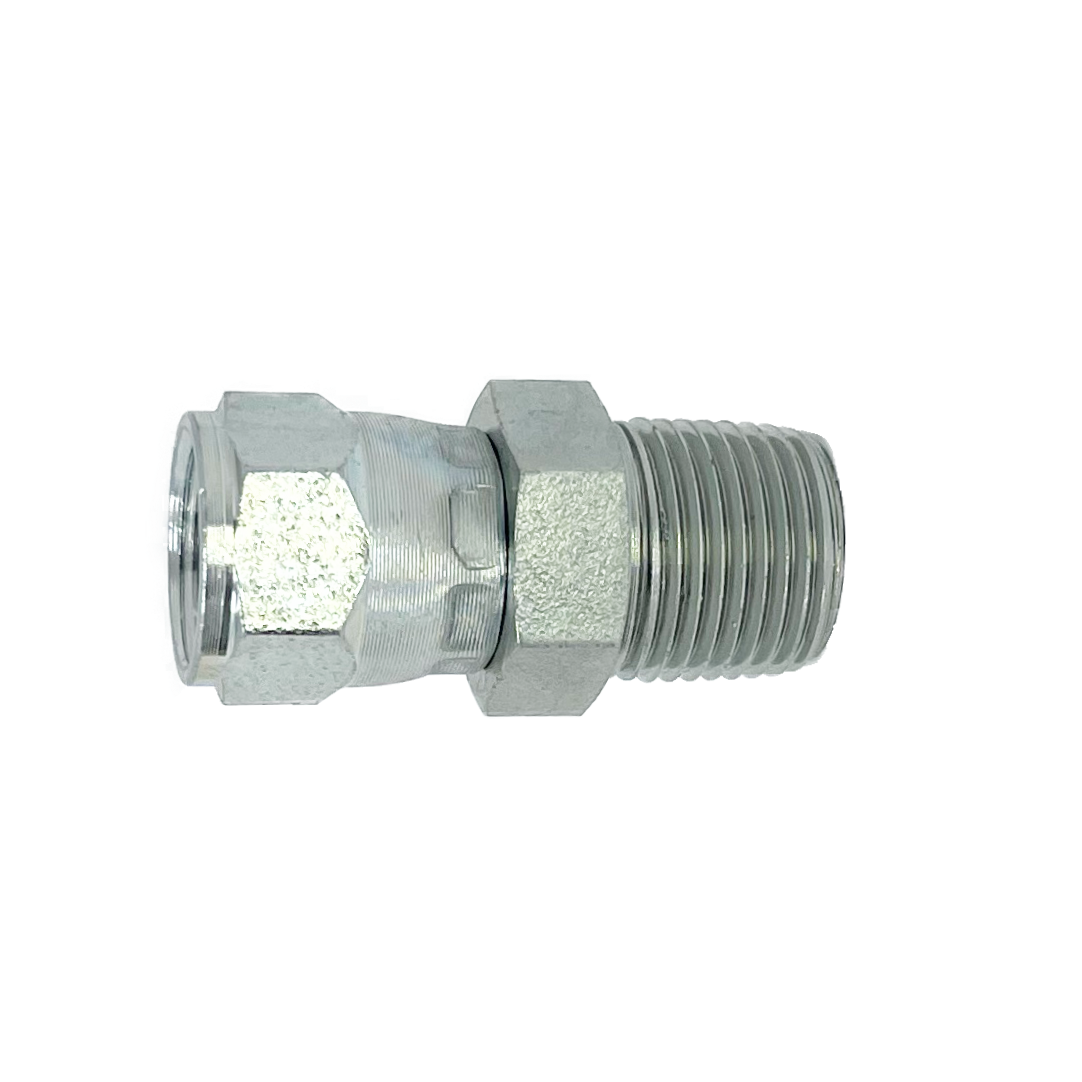 9017-08-08 : Adaptall Straight Adapter, Female 0.5 (1/2") JIC x Male 0.5 (1/2") NPT, Carbon Steel