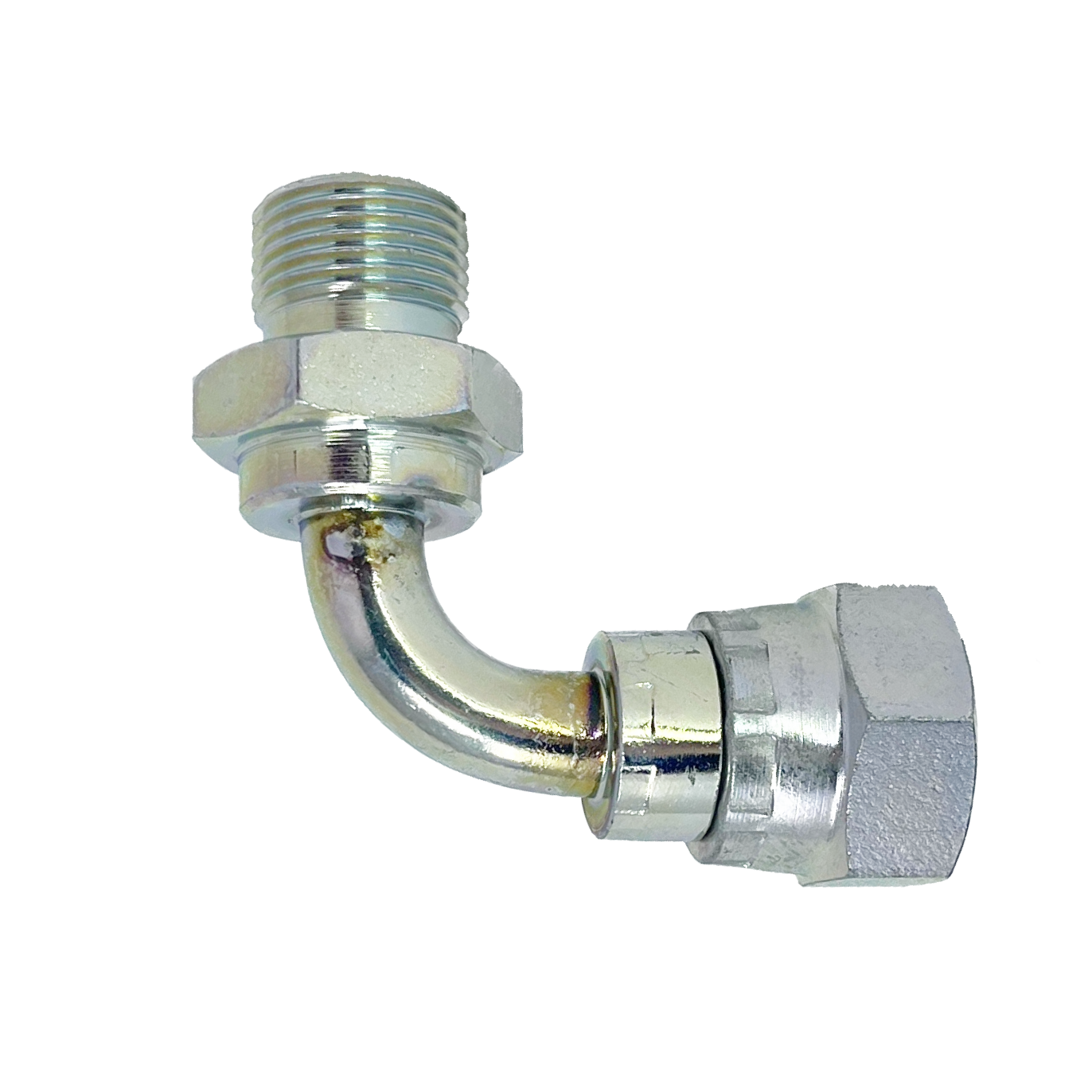 9045-08-08 : Adaptall 90-Degree Adapter, Male 0.5 (1/2") BSPP x Female 0.5 (1/2") BSPP, Carbon Steel