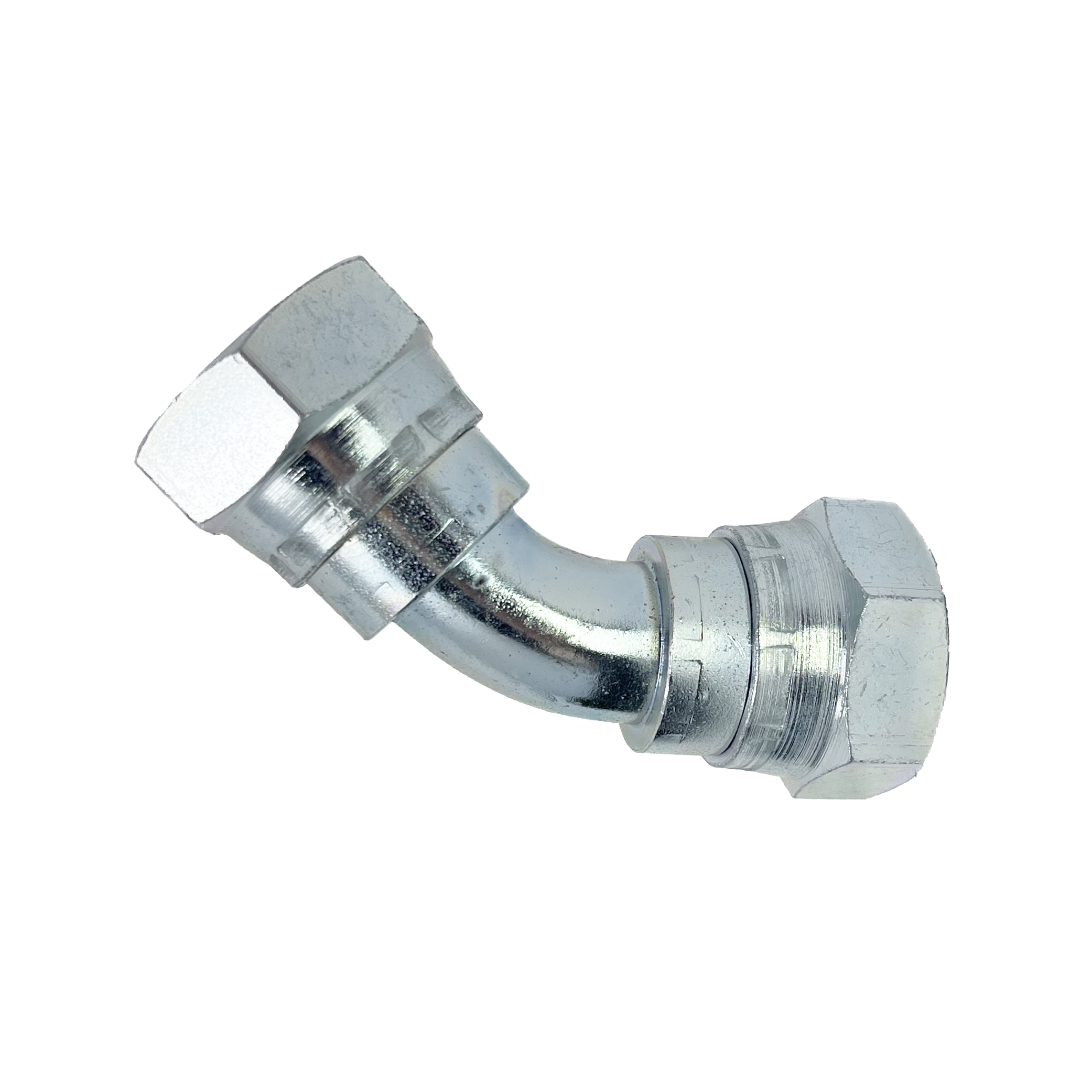 9053-12-12 : Adaptall 45-Degree Adapter, Female 0.75 (3/4") BSPP x Female 0.75 (3/4") BSPP, Carbon Steel