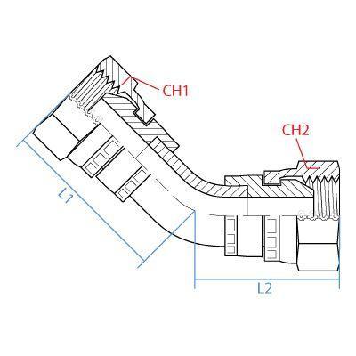 9053-20-20 : Adaptall 45-Degree Adapter, Female 1.25 (1-1/4") BSPP x Female 1.25 (1-1/4") BSPP, Carbon Steel