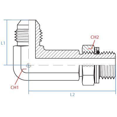 9059L-06-06 : Adaptall 90-Degree Adapter, Male 0.375 (3/8") JIC x Male 0.375 (3/8") BSPP, Carbon Steel