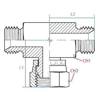 9087-04-04-04 : Adaptall Tee Adapter, Male 0.25 (1/4") BSPP x Male 0.25 (1/4") BSPP x Female 1/4" BSPP, Carbon Steel