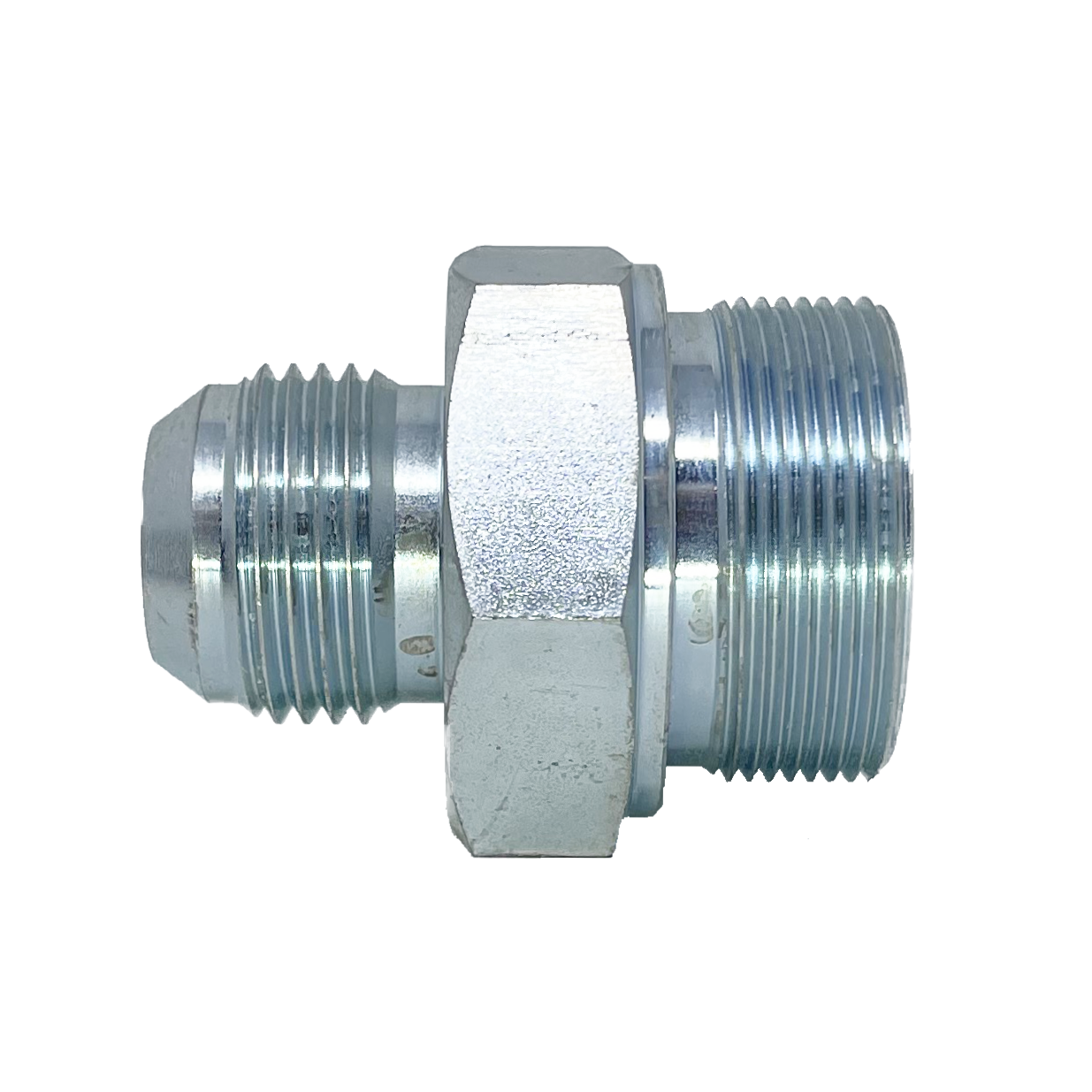 9247-12-22-30 : Adaptall Straight Adapter, Male 0.75 (3/4") JIC x Male L22 SPECIAL KOBELCO, Carbon Steel