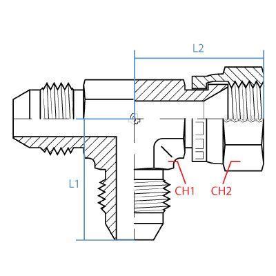 9291-06-06-06 : Adaptall Tee Adapter, Male 0.375 (3/8") JIS x Male 0.375 (3/8") JIS x Female 0.375 (3/8") JIS, Carbon Steel