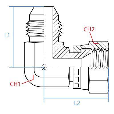 9292-06-06 : Adaptall 90-Degree Adapter, Male 0.375 (3/8") JIS x Female 0.375 (3/8") JIS, Carbon Steel