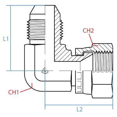 9392-18-18 : Adaptall 90-Degree Adapter, Male 18MM Komatsu x Female 18MM Komatsu, Carbon Steel