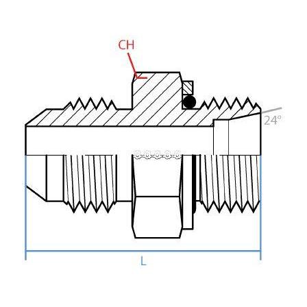 9605S-06-L10-16 : Adaptall Straight Steel Adapter, 9/16-18 (-06) Male JIC x M16 X 1.5 (-L10) Male DIN with Seal, Light Duty