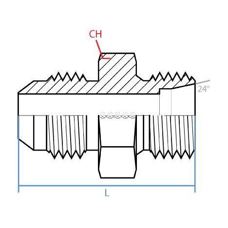 SS9606-04-S06-14 : Adaptall Straight Steel Adapter, 7/16-20 (-04) Male JIC x M14 X 1.5 (-S06) Male DIN, No Seal, Heavy Duty