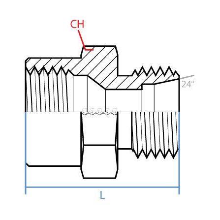 9624-12-L18-26 : Adaptall Straight Adapter, Female 0.75 (3/4") JIC x Male L18 DIN Tube, Carbon Steel, Light Duty