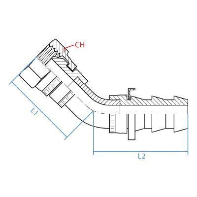 9905-10-10 : Adaptall 45-Degree Adapter, Female 0.625 (5/8") BSPP x 0.625 (5/8") Hose Barb, Carbon Steel