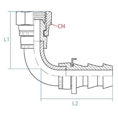 9910-16-16 : Adaptall 90-Degree Adapter, Female 1" BSPP x 1" Hose Barb, Carbon Steel