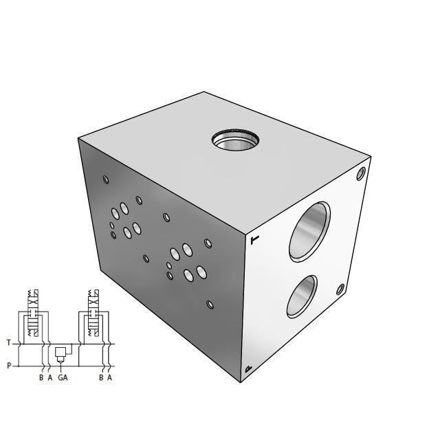 DD03HP022S/S : Daman CETOP Manifold, D03 (NG6), Parallel High Flow, Ductile Iron, 5000psi, 2-Station, #12 SAE (3/4") P Port, With T-3A Sun Cavity