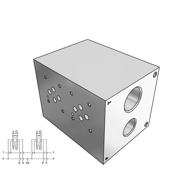 AD03P022S : Daman CETOP Manifold, D03 (NG6), Parallel Standard Flow, Aluminum, 3000psi, 2-Station, #10 SAE (5/8") P Port, No Relief