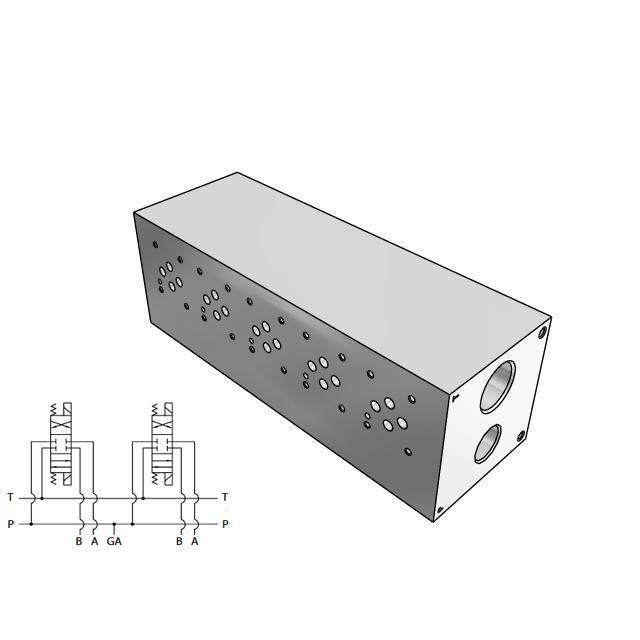 DD03HP052S : Daman CETOP Manifold, D03 (NG6), Parallel High Flow, Ductile Iron, 5000psi, 5-Station, #12 SAE (3/4") P Port, No Relief