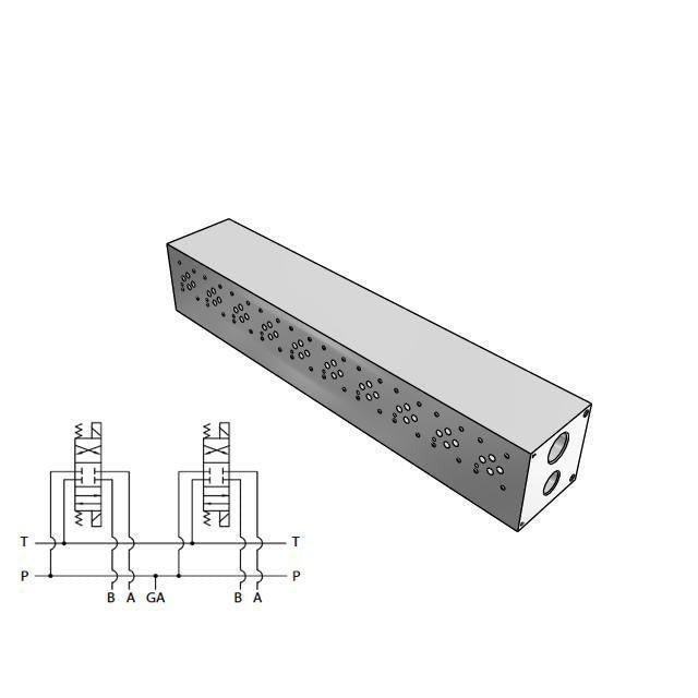 AD03P102P : Daman CETOP Manifold, D03 (NG6), Parallel Standard Flow, Aluminum, 3000psi, 10-Station, 1/2" NPT P Port, No Relief
