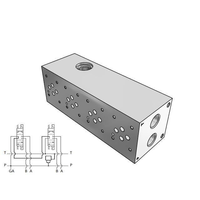 AD03S042S/C : Daman CETOP Manifold, D03 (NG6), Series Circuit, Aluminum, 3000psi, Four Station, #10 SAE (5/8) Pressure Port, Wit