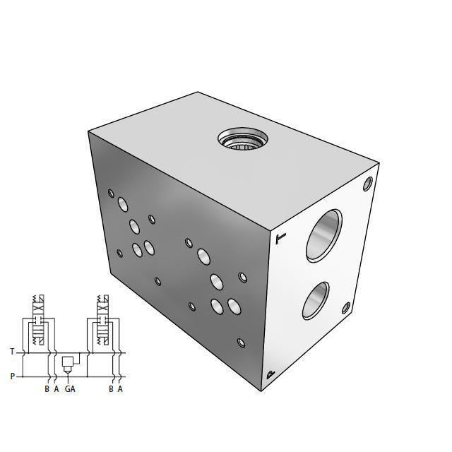 AD05P023S/S : Daman CETOP Manifold, D05 (NG10), Parallel Standard Flow, Aluminum, 3000psi, 2-Station, #12 SAE (3/4") P Port, With T-3A Sun Cavity