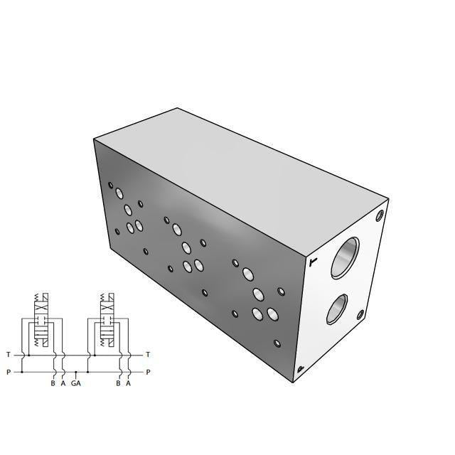 DD05P033S : Daman CETOP Manifold, D05 (NG10), Parallel Standard Flow, Ductile Iron, 5000psi, 3-Station, #12 SAE (3/4") P Port, No Relief