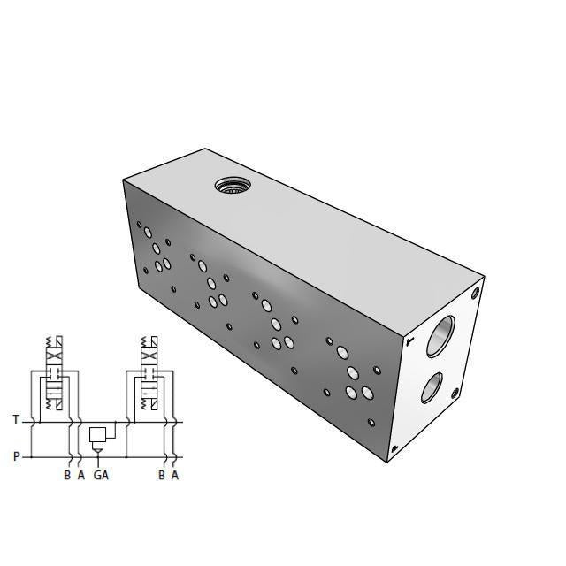 AD05HP043S/S : Daman CETOP Manifold, D05 (NG10), Parallel High Flow, Aluminum, 3000psi, 4-Station, #12 SAE (3/4") P Port, With T-3A Sun Cavity
