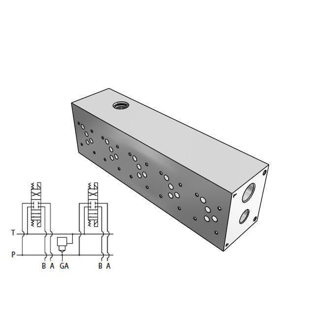 AD05P053S/S : Daman CETOP Manifold, D05 (NG10), Parallel Standard Flow, Aluminum, 3000psi, 5-Station, #12 SAE (3/4") P Port, With T-3A Sun Cavity