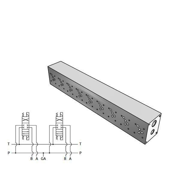 AD05P093S : Daman CETOP Manifold, D05 (NG10), Parallel Standard Flow, Aluminum, 3000psi, 9-Station, #12 SAE (3/4") P Port, No Relief