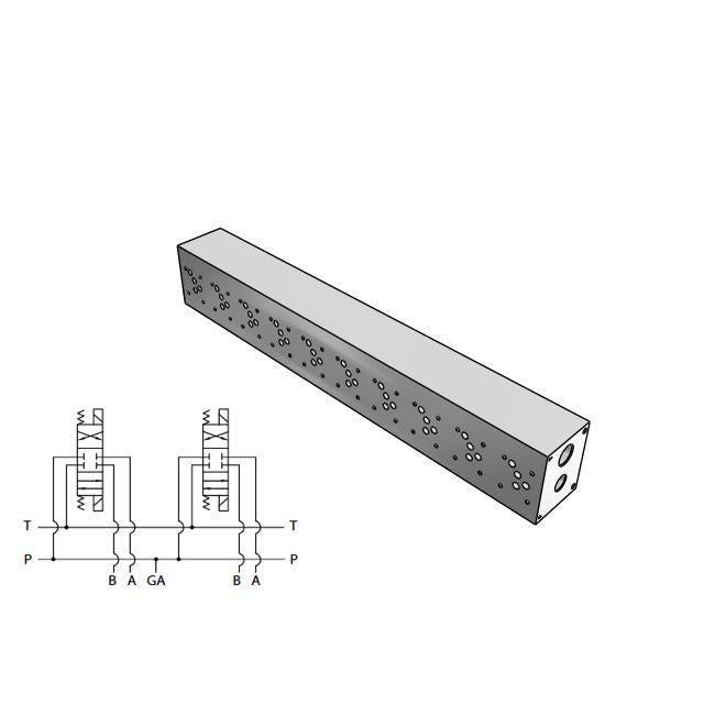 AD05P103S : Daman CETOP Manifold, D05 (NG10), Parallel Standard Flow, Aluminum, 3000psi, 10-Station, #12 SAE (3/4") P Port, No Relief