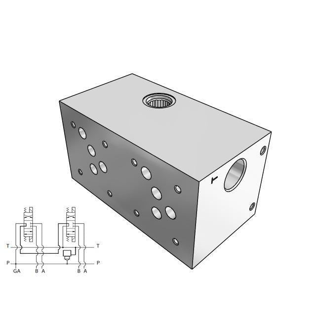 AD05S023S/C : Daman CETOP Manifold, D05 (NG10), Series Circuit, Aluminum, 3000psi, Two Station, #12 SAE (3/4) Pressure Port, Wit