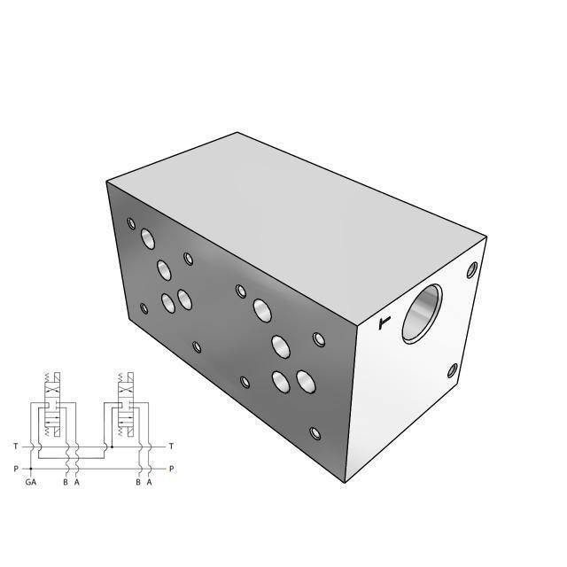 AD05S023P : Daman CETOP Manifold, D05 (NG10), Series Circuit, Aluminum, 3000psi, Two Station, 3/4 NPT Pressure Port, No Relief