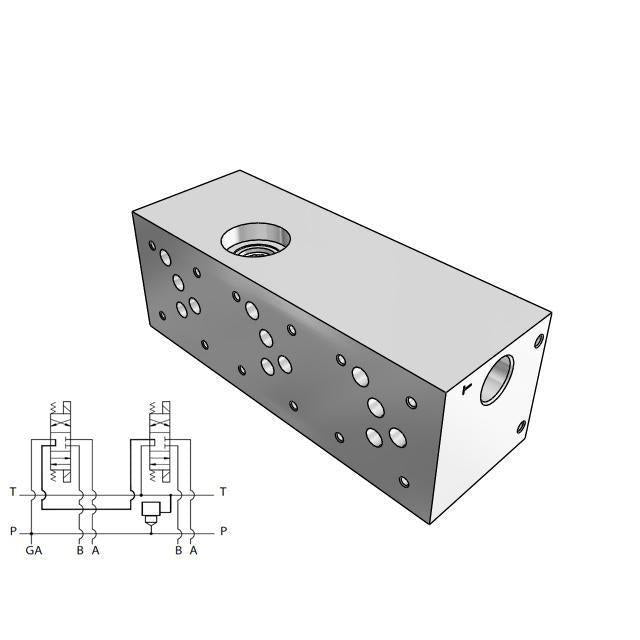 AD05S033S/C : Daman CETOP Manifold, D05 (NG10), Series Circuit, Aluminum, 3000psi, Three Station, #12 SAE (3/4) Pressure Port, W