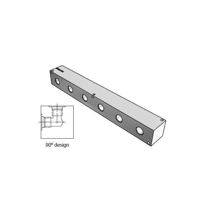 DJ0900604S : Daman Junction Manifold, 90 Degree , Ductile Iron, Six Station, #4 SAE (1/4) Ports