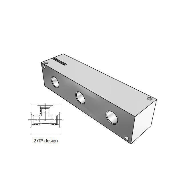 AJ2700306S : Daman Junction Manifold, 270 Degree , Aluminum, Three Station, #6 SAE (3/8) Ports