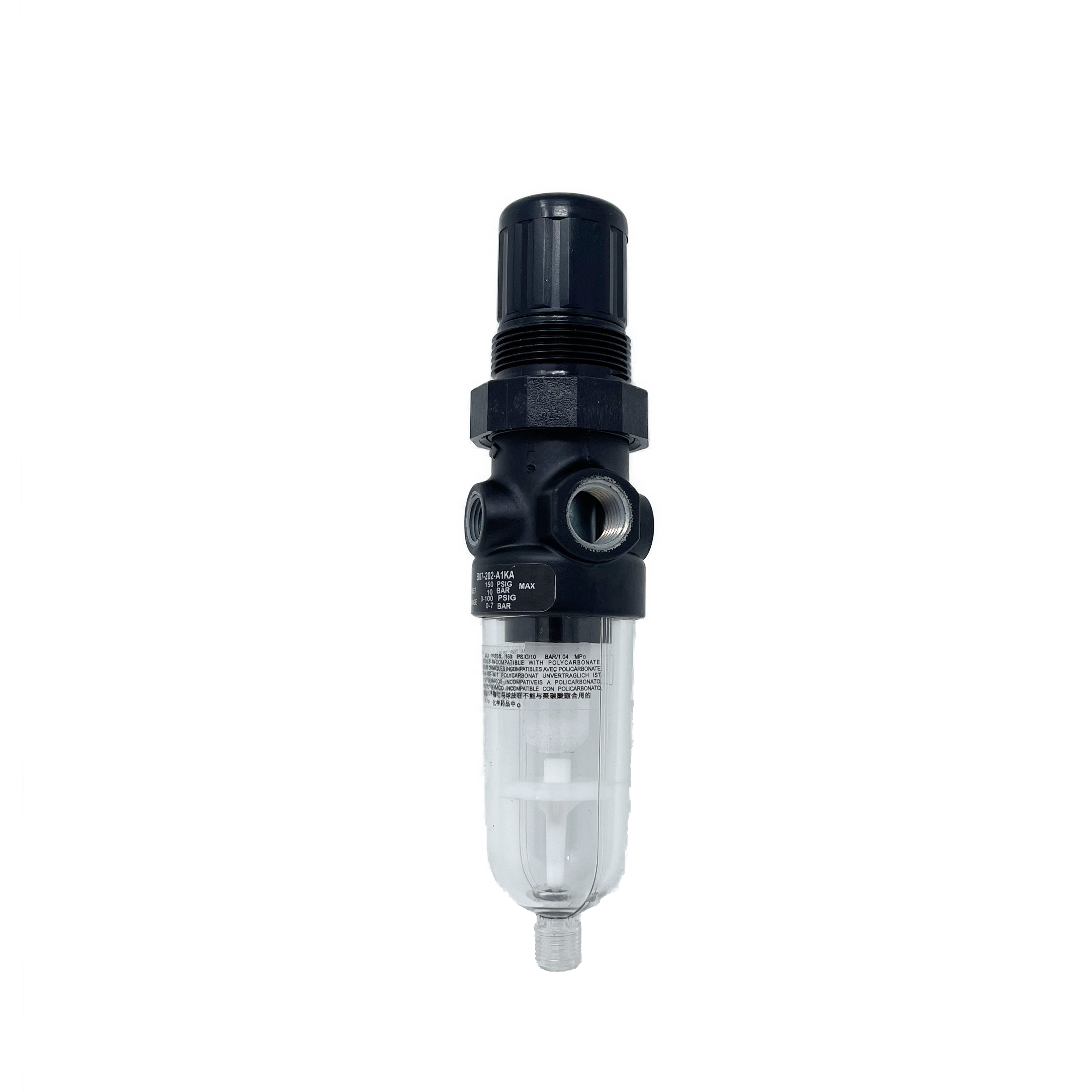 B07-201-A3KA : Norgren B07 miniature filter/regulator, Transparent Bowl, Relieving, Without Gauge, Automatic Drain, 40-Micron, 5